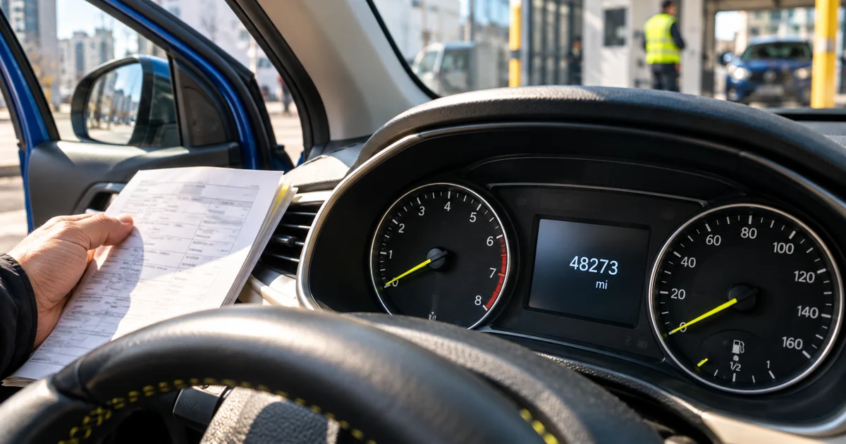 Odometer display compared with a vehicle service document
